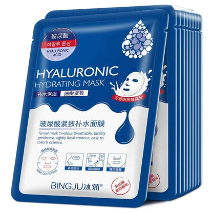 10 Pcs Hyaluronic Acid Hydrating Facial Mask Sheet Masks
