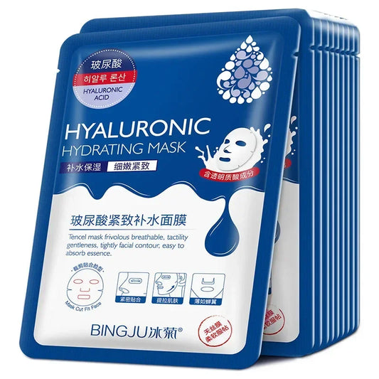10 Pcs Hyaluronic Acid Hydrating Facial Mask Sheet Masks