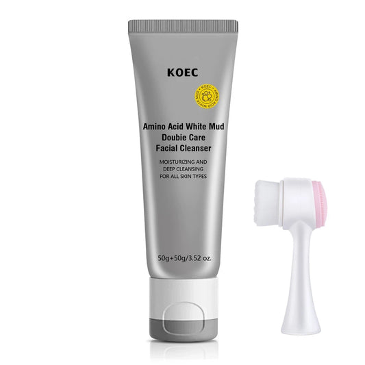1Pcs Amino Acid White Mud Cleanser + 1Pcs 3D Double-Sided Silicone Face Wash Brush