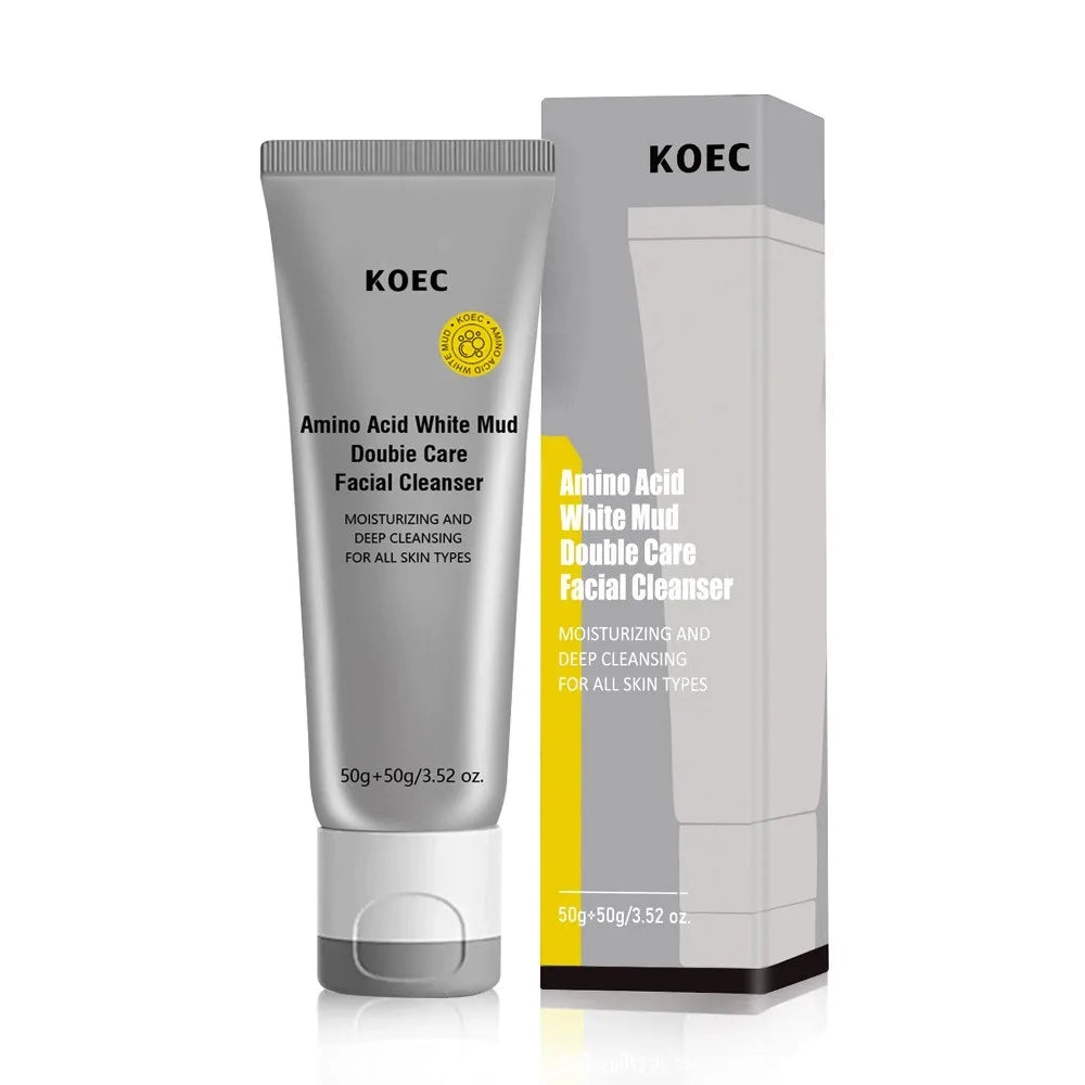 1Pcs Amino Acid White Mud Cleanser + 1Pcs 3D Double-Sided Silicone Face Wash Brush